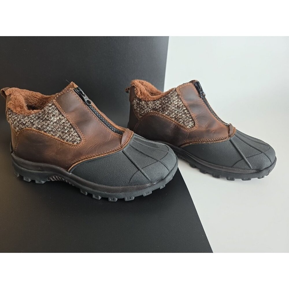 Propet Womens 6.5W Blizzard Duck Boots Brown Leather Winter Zip Lined